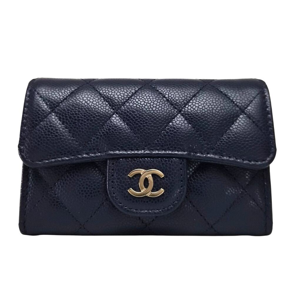 Chanel Caviar Quilted Flap Card Holder Wallet Navy Blue